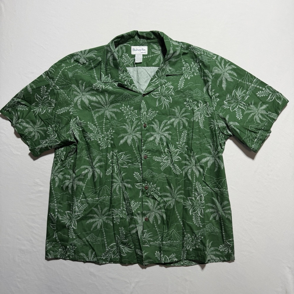 Bishop St Apparel Hawaiian Aloha Shirt 3XL Green Palm Tree Made in Hawaii USA